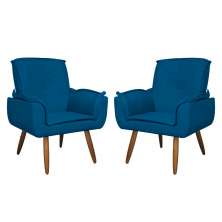 Kit 02 Poltronas Decorativa Emília Plus Suede Azul Royal - Ds Móveis