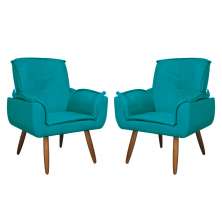 Kit 02 Poltronas Decorativa Emília Plus Suede Azul Turquesa - Ds Móveis