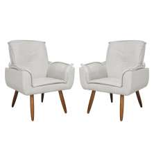 Kit 02 Poltronas Decorativa Emília Plus Suede Bege - Ds Móveis
