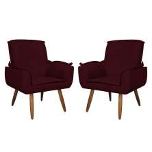 Kit 02 Poltronas Decorativa Emília Plus Suede Bordô - Ds Móveis