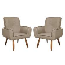 Kit 02 Poltronas Decorativa Emília Plus Suede Capuccino - Ds Móveis