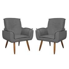 Kit 02 Poltronas Decorativa Emília Plus Suede Cinza - Ds Móveis