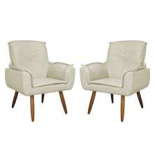 Kit 02 Poltronas Decorativa Emília Plus Suede Diversas Marfim