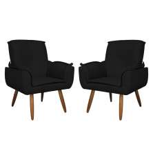 Kit 02 Poltronas Decorativa Emília Plus Suede Diversas Preto