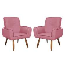 Kit 02 Poltronas Decorativa Emília Plus Suede Diversas Rosa