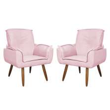 Kit 02 Poltronas Decorativa Emília Plus Suede Diversas Rosa