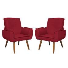 Kit 02 Poltronas Decorativa Emília Plus Suede Vermelho