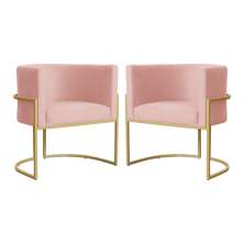 Kit 02 Poltronas Decorativa Luana Luxo Veludo Rosa