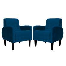 Kit 02 Poltronas Decorativa Luiza Para Escritório Veludo Azul Marinho - DS Estofados