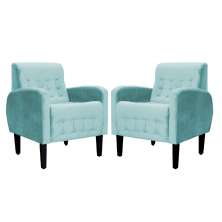 Kit 02 Poltronas Decorativa Luiza Para Escritório Veludo Azul Turquesa - DS Estofados
