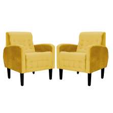 Kit 02 Poltronas Decorativa Luiza Para Escritório Veludo Mostarda - DS Estofados