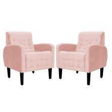 Kit 02 Poltronas Decorativa Luiza Para Escritório Veludo Rosa - DS Estofados