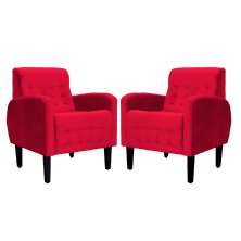 Kit 02 Poltronas Decorativa Luiza Para Escritório Veludo Vermelho - DS Estofados