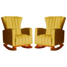Kit 02 Poltronas Decorativa Melinda Pés Balanço Veludo Amarelo