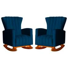 Kit 02 Poltronas Decorativa Melinda Pés Balanço Veludo Azul