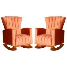 Kit 02 Poltronas Decorativa Melinda Pés Balanço Veludo Laranja