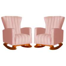 Kit 02 Poltronas Decorativa Melinda Pés Balanço Veludo Rosa