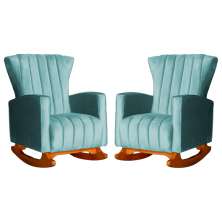 Kit 02 Poltronas Decorativa Melinda Pés Balanço Veludo Turquesa