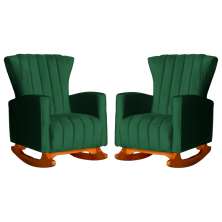 Kit 02 Poltronas Decorativa Melinda Pés Balanço Veludo Verde