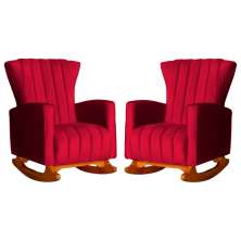 Kit 02 Poltronas Decorativa Melinda Pés Balanço Veludo Vermelho