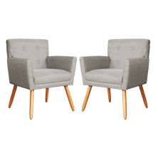 Kit 02 Poltronas Decorativa Onix Linho Bege