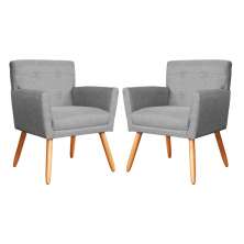 Kit 02 Poltronas Decorativa Onix Linho Cinza