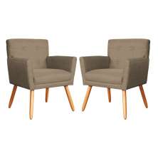 Kit 02 Poltronas Decorativa Onix Linho Marrom Claro