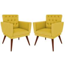 Kit 02 Poltronas Decorativa Pés Palito Nina Encosto Estilo Capitonê Amarelo - DS Móveis