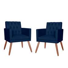 Kit 02 Poltronas Decorativa Pés Palito Nina Encosto Estilo Capitonê Azul Marinho - DS Móveis