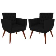 Kit 02 Poltronas Decorativa Pés Palito Nina Encosto Estilo Capitonê Preto - DS Móveis