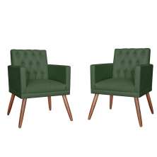 Kit 02 Poltronas Decorativa Pés Palito Nina Encosto Estilo Capitonê Verde - DS Estofados
