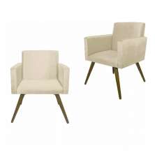 Kit 02 Poltronas Decorativa Pés Palito Nina Suede Bege - DS Móveis
