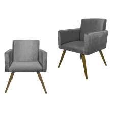 Kit 02 Poltronas Decorativa Pés Palito Nina Suede Cinza - DS Móveis