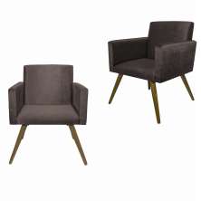 Kit 02 Poltronas Decorativa Pés Palito Nina Suede Marrom - DS Móveis