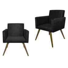 Kit 02 Poltronas Decorativa Pés Palito Nina Suede Preto - DS Móveis