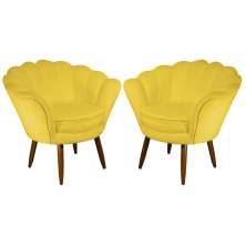 Kit 02 Poltronas Decorativa Pétala Pés Palito Suede Amarelo