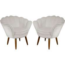Kit 02 Poltronas Decorativa Pétala Pés Palito Suede Bege