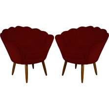 Kit 02 Poltronas Decorativa Pétala Pés Palito Suede Bordô