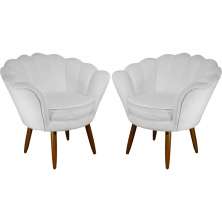 Kit 02 Poltronas Decorativa Pétala Pés Palito Suede Branco
