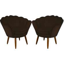 Kit 02 Poltronas Decorativa Pétala Pés Palito Suede Marrom