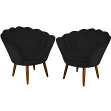 Kit 02 Poltronas Decorativa Pétala Pés Palito Suede Preto