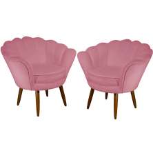 Kit 02 Poltronas Decorativa Pétala Pés Palito Suede Rosa