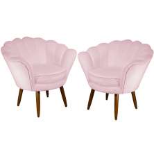 Kit 02 Poltronas Decorativa Pétala Pés Palito Suede Rosa Bebê
