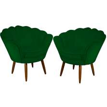 Kit 02 Poltronas Decorativa Pétala Pés Palito Suede Verde - DS Estofados