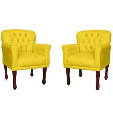 Kit 02 Poltronas Decorativas Anita Pés Luis XV Suede Amarelo - DS Estofados