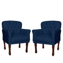 Kit 02 Poltronas Decorativas Anita Pés Luis XV Suede Azul Marinho - DS Estofados