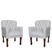 Kit 02 Poltronas Decorativas Anita Pés Luis XV Suede Branco - DS Estofados