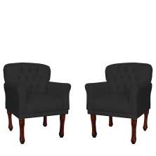 Kit 02 Poltronas Decorativas Anita Pés Luis XV Suede Preto - DS Estofados