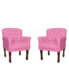 Kit 02 Poltronas Decorativas Anita Pés Luis XV Suede Rosa - DS Estofados