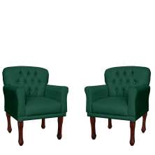 Kit 02 Poltronas Decorativas Anita Pés Luis XV Suede Verde - DS Estofados